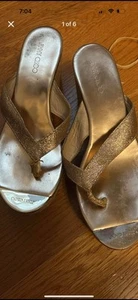 JIMMY CHOO Wedges Sandals Beige Gold Thong Platform Shoes Panna 39 - Picture 1 of 6