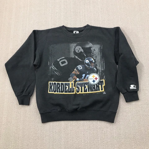 Vintage Pittsburgh Steelers Sweater Kids Boy Large Black Kordell Stewart Starter Cover