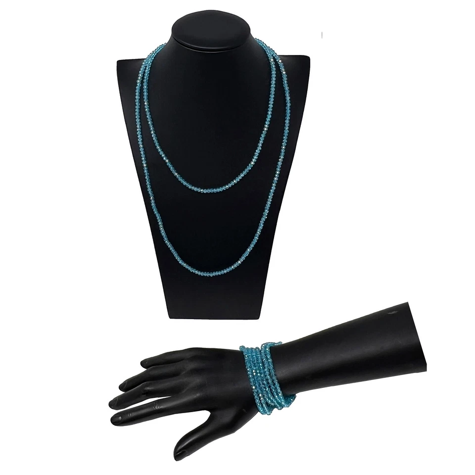 Azzurro Collana o Bracciale Cristallo Filo Lungo Elastico Donna 100cm C/16 - Immagine 1 di 1