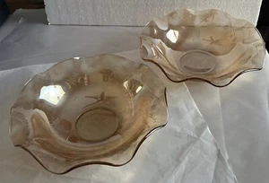 FLORAGOLD AMBER VINTAGE DEPRESSION GLASS FLUTED BOWLS SET OF 2 JEANNETTE 11.5" - Picture 1 of 7
