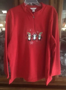 Cj Banks Womens 2x 1/4 Zip Fleece Pullover Red Multi Winter Theme Poly NWT Fun!! - Picture 1 of 15