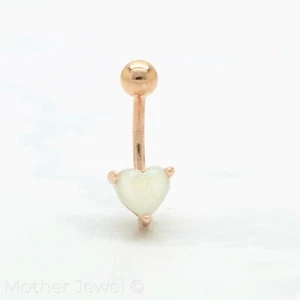 HEART WHITE GLITTER OPAL 14K ROSE GOLD IP SURGICAL STEEL BELLY NAVEL RING - Picture 1 of 4
