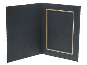 10 Black Cardboard Photo Bi-fold Folder/Folio 7x9" for a 5x7" Photo - Gold edge - Picture 1 of 5