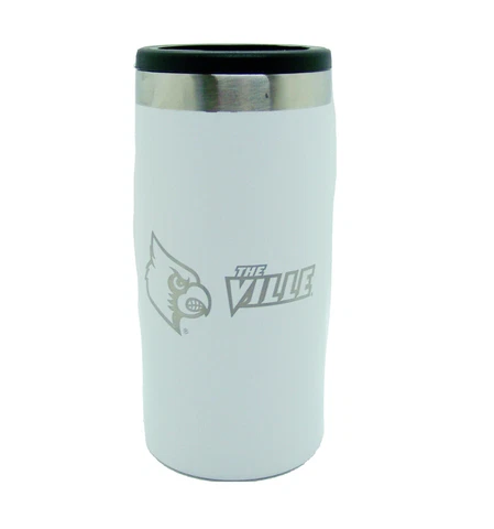 Louisville Cardinals NCAA 12oz Etched Logo Stainless Steel Slim Can Holder White Cover