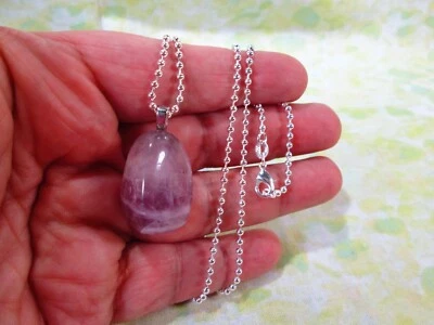 Genuine Purple Fluorite Pendant Necklace 20" Silver Plated Ball-Bead Chain / F - Image 1 of 4