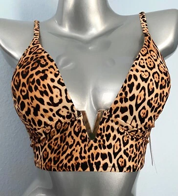 Victoria's Secret Swim Bikini Top Nwt Natural Leopard Gold V Long Line XS - Image 1 of 3