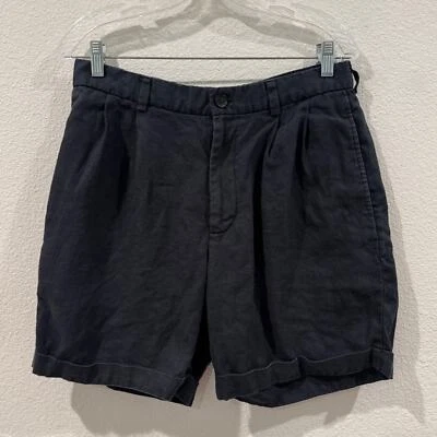 Pantalones Cortos Brooks Brothers 346 Para Mujer 100% Lino Negro Plisado Frontal Talla 32 Foto 1 de 4