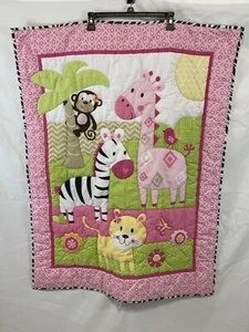 Garanimals Pink Giraffe Monkey Tiger Bird & Palm Tree Zebra Baby Blanket - Picture 1 of 7