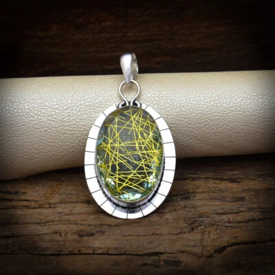 Pendente In Argento Sterling 925 Con Gemma Di Quarzo Rutilato Dorato 2.6" - Immagine 1 di 3