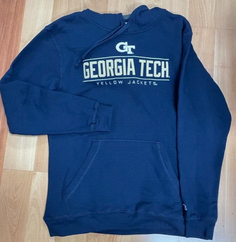 CHAMPION GEORGIA TECH MEN'S YELLOW JACKETS PULLOVER HOODIE (BLUE, MEDIUM) NWT Cover