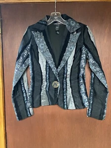 VTG Y2K Bisou Bisou Black Gray Metallic Jacket Blazer Women Sz 4 - Picture 1 of 5