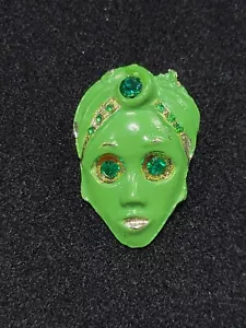 RARE VINTAGE MID-CENTURY Mint Green Swami FORTUNE TELLER RHINESTONE BROOCH - Picture 1 of 6