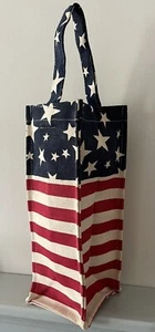 Stars Stripes Red White Blue Canvas Wine Bottle Gift Bag Tote 4-1/2”x11-3/8”x4” - Picture 1 of 12