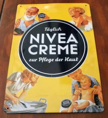 Original Nivea Werbung 1937 Metal Sign - Nivea Crème German Vintage Ad 12" X 8"  - Image 1 of 4