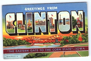 Clinton Iowa Large Letters Linen Postcard A461 - Picture 1 of 2