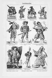 1905 16th CENTURY MERCENARY INFANTRY VINTAGE ENGRAVING ILLUSTRATION PRINT 1 Page - Picture 1 of 3
