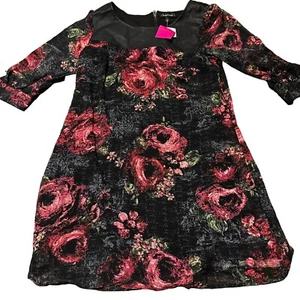 Vestido Heart Soul rosa/negro estampado floral manga 3/4 poliéster - mediano - Imagen 1 de 9