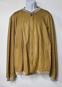 Yves Saint Laurent Zip Leather Bomber Jacket color Beige size 64 Made in Italy - Picture 1 of 15