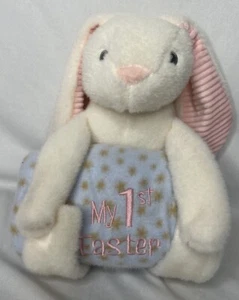 MTY International Bunny White Pink Ears My 1st Easter Lilac Blanket Lovey Rattle - Picture 1 of 10
