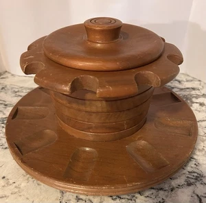 AZTEC LAZY SUSAN 9 PIPE HOLDER VINTAGE WALNUT WOOD TOBACCO PIPE-SMOKER CAROUSEL - Picture 1 of 14
