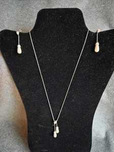 Collar y Pendientes Doble Lágrima Cristal Blanco Plata 925 y Perlas - Imagen 1 de 11