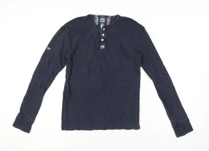 Superdry Men's Blue Long Sleeve Henley T-Shirt - Picture 1 of 12