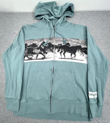 Sudadera con Capucha Retro Wrangler Para Hombres Mediana Verde Azulado Correr Caballos Cremallera Western Foto 1 de 4