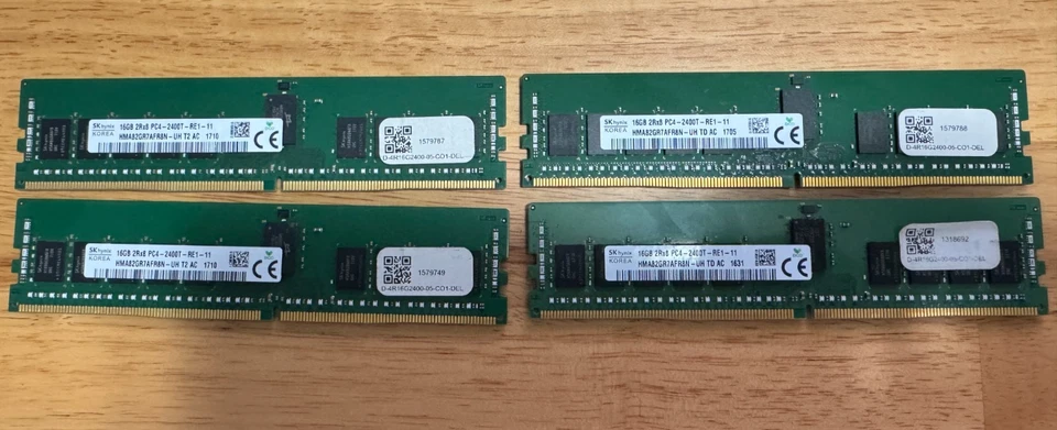 Lote de 4 SK Hynix HMA82GR7AFR8N-UH 16GB DDR4 PC4-2400T ECC Servidor RAM Foto 1 de 2
