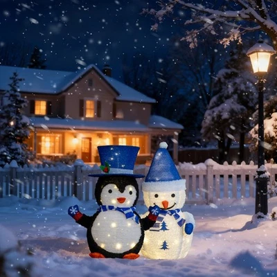 Christmas Plush Penguin and Snowman for In/Outdoor Decorations w/ LED Light - Image 1 of 4
