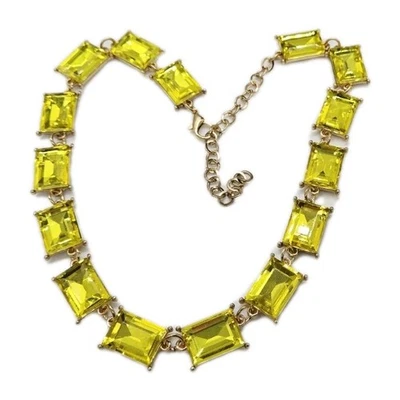 Yellow Crystal Necklace Tennis Styles Gold tone Citrine Color Faceted 20 in - Image 1 of 4