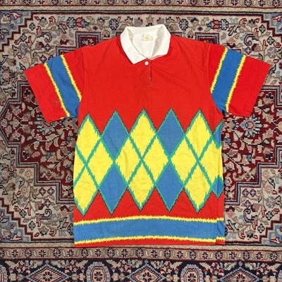 Vintage 80s 90s Polo Shirt Size Large Vtg Multicolor  - Image 1 of 4