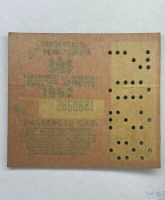 1962 Pennsylvania Inspection Sticker Pa VTG UNISSUED Passenger Car -Dodge - Image 1 of 2