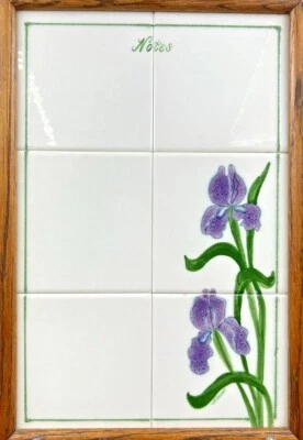 Purple Iris Ceramic Tile Note board, Artist Signed by Jeanine - Image 1 of 4