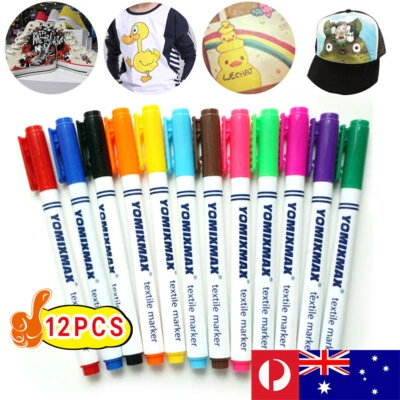 12pcs Fabric Textile Paint Marker Pens Multi-color T-Shirts Shoes Clothes Tip AU - image 1 of 4