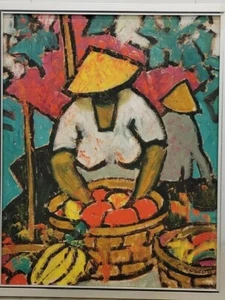 PAINTING OF CARIBBEAN WOMAN WITH FRUIT HAROLD C. WOLCOTT American, 1898–1977 - Picture 1 of 12