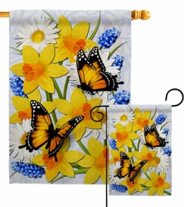 Daffodil Butterflies Garden Flag Bugs Frogs Friends Decorative Yard House Banner - Picture 1 of 17