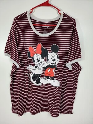 迪士尼大码 3X 勃艮第白色条纹黑色短袖米老鼠米妮 — 第 1/4 张图片