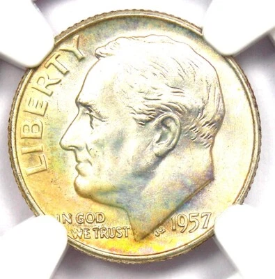 1957-D Roosevelt Dime 10C Coin - Certified NGC MS68 FT (FB) - $1,700 Value - Image 1 of 4