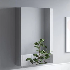 Bathroom Single Door Mirror Stainless Steel Sleek Modern Cabinet 500 x 700mm - Picture 1 of 12