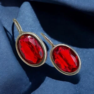 SALE 1970s ! VINTAGE UKRAINE russian jewelry Earrings SILVER 875 old model - red - Picture 1 of 18