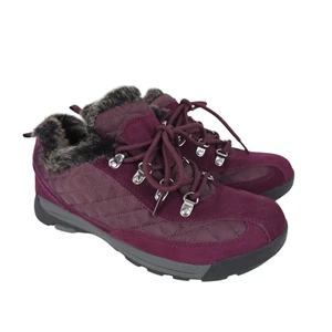 LANDS END Women's Powder Belle Low Boots 9B Purple Suede Faux Fur Lace Up Shoes - Picture 1 of 10