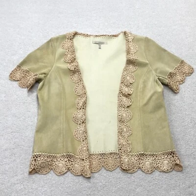 Top de gamuza para mujer mediano beige en gamuza cuero crochet ribete boho hippie Foto 1 de 4