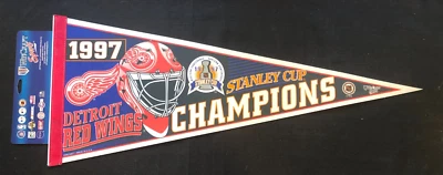 1997 Детройт Ред Уингз ВИНТАЖНЫЙ НХЛ Полноразмерный Вымпел Кубок Стэнли Чемпионы - Изображение 1 из 3