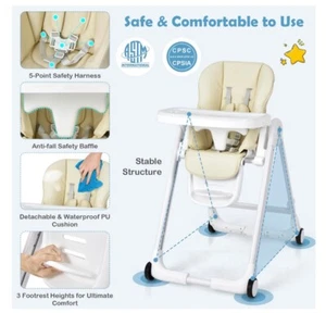 Foldable Feeding Chair Adjustable Height Detachable Double Trays Highchair - Picture 1 of 7