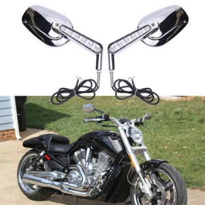 Specchio retrovisore moto cromato con indicatori di direzione LED per Harley VRSCF V-rod Muscle - Foto 1 di 9