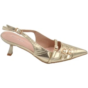 Scarpa decollete' donna a punta slingback oro satinato con tacco mini 3 cm e cin - Foto 1 di 3