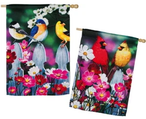 NEW EVERGREEN 29 X 43 2-SIDED FLAG PICKET FRIENDS BIRDS BLUEBIRD GOLDFINCH MORE - Picture 1 of 3