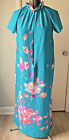 Vintage 70s/80s Polyester HAWAII Theme Teal Blue Shift Style Housecoat Dress SM