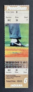 2001 NCAA Football Indiana vs Penn State Nittany Lions Ticket Stub 11/17/01 - Picture 1 of 2