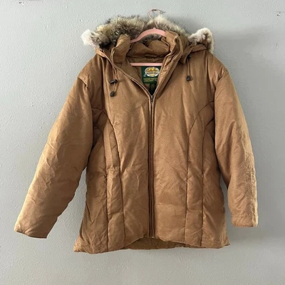 Vintage Cabela’s Goose Down Jacket Coat Women’s XL Coyote Fur Hood Embroidered  - Image 1 of 4